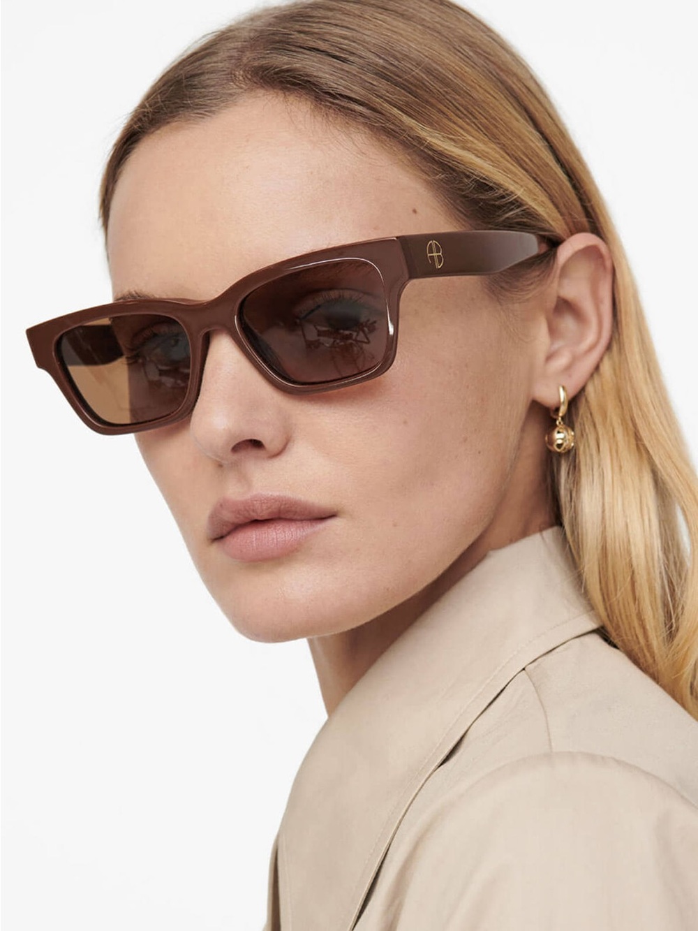 Anine Bing Daria Brown Rectangular Women's Sunglasses